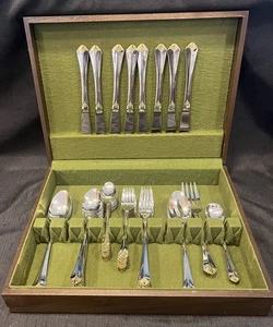 TOWLE 44 PC SANTA BARBARA GOLD STAINLESS FLATWARE-SVC FOR 8 W/HOSTESS SET & BOX - Picture 1 of 13