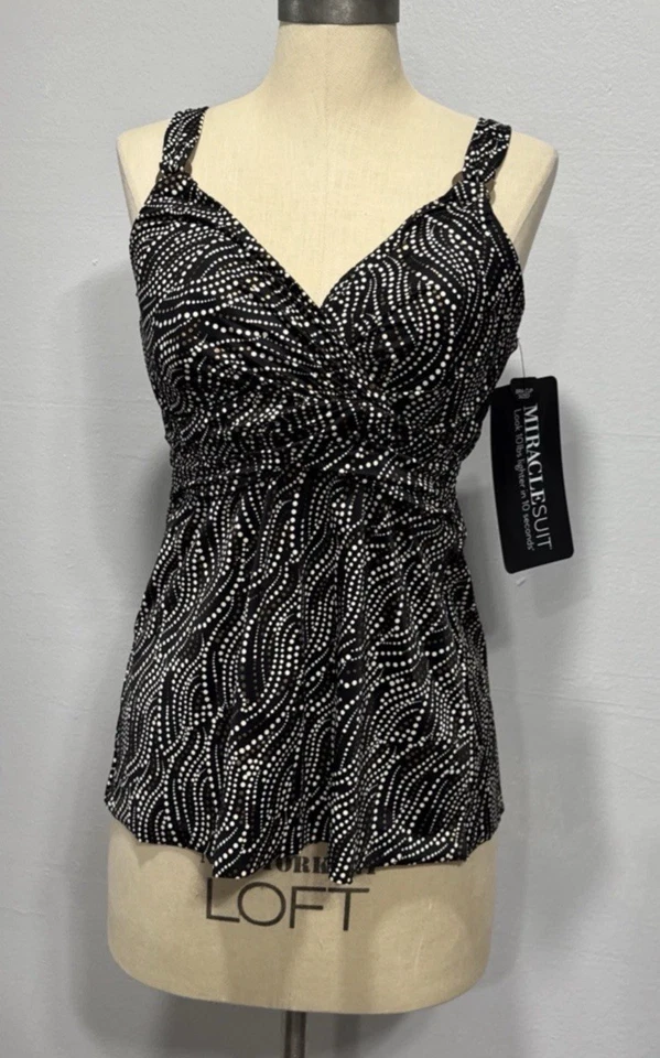 Miraclesuit BRONZE AGE BLACK/BROWN Plunge Tankini Swim Top US 36DDD UK 36E
