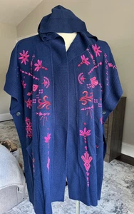 528 $ Johnny Was klassischer Cape-Pullover marineblau Wolle Kaschmir Oberteil Größe 0/S - Bild 1 von 11