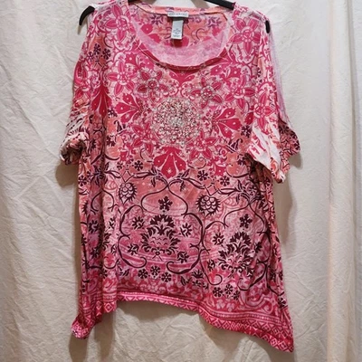 Туника топ Liz & Me for Catherines с цветочными блестками заклепки с открытыми плечами 2X 22/24 Вт - Изображение 1 из 4