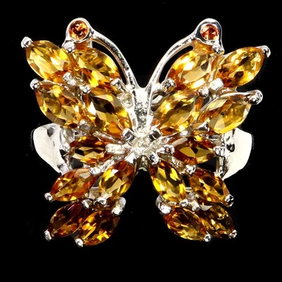 Anillo de plata de ley 925 marquesa citrino zafiro piedras preciosas joyería tamaño 8,5 Foto 1 de 4