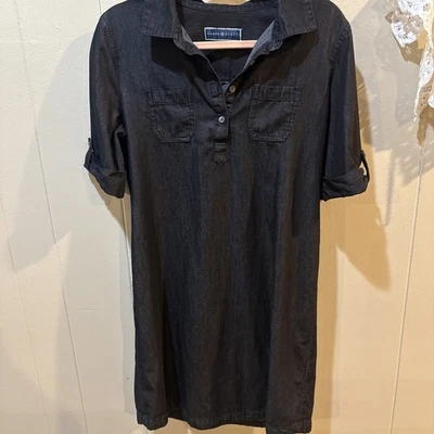 Karen Scott джинсовой ткани черный хлопок коротким рукавом рубашка платье Sz M - Изображение 1 из 4