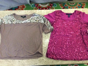 80er Jahre Damen Gr. S/M 80er Jahre Pailletten Tops Shirts T-Shirts Disco Roller Boogie 2tlg. - Bild 1 von 11