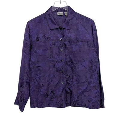 Camisa feminina Chicos 2 de linho de seda tamanho grande roxa vila asiática botão frontal - Imagem 1 de 4