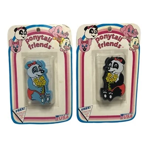 American Innovations Ponytail Friends Hair Clips Blue Black Bear Flowers - Picture 1 of 7