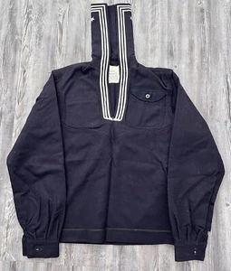Navy Sailor Fiber Coated Mens 38 L 100% Wool Blue Long Sleeve Jumper Vintage - Picture 1 of 8