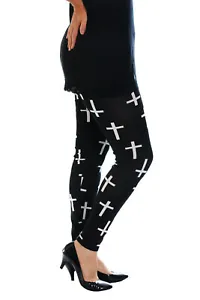 Womens Leggings Ladies Plus Size Cross Print Full Length Trouser Gothic Nouvelle - Picture 1 of 6