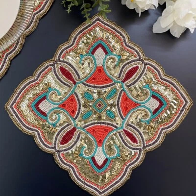 Set of 6, Luxury Handmade bead placemat, bead and sequin tablemat - Image 1 of 4