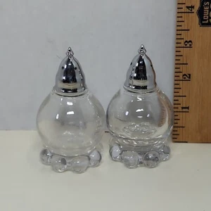 Mid Century Modern Clear Glass Salt and Pepper Shakers Chrome Tops Bubble Base  - Picture 1 of 7