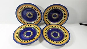 Set of 4 Pier 1 ITALIAN SWIRL 9 1/2” Bowl Earthenware Hand Painted Yellow Navy - Picture 1 of 7