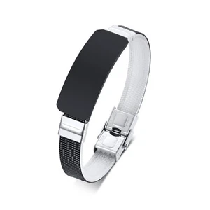 20.5cm Silver/Black Plating Bracelet for Male Men's Stainless Steel Bangle 8.07" - Picture 1 of 13
