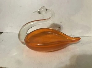 VINTAGE ORANGE CLEAR GLASS SWAN CANDY SOAP JEWELRY DISH 7.25 x 4" - Picture 1 of 4
