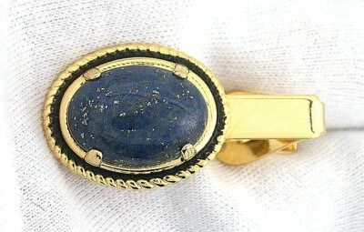 1 1/2 INCH  18x13 OVAL LAPIS LAZULI CABOCHON GOLD COLOR TIE CLIP TIE BAR EPTT414 - Image 1 of 2