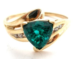 Dark Green Topaz & Diamond Ring 10K Yellow Gold Size 10 LGL Vintage Jewelry - Picture 1 of 11