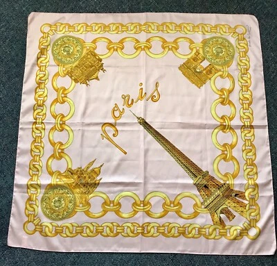 BUFANDA PARIS grande vintage NICOLE De BEAUVOIR rosa y dorado 34" ~ nueva sin etiquetas Foto 1 de 4