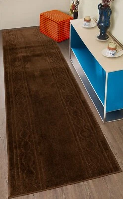 CUSTOM SIZE Anti Slip Machine Washable Medium Profile Cut Pile Trellis Brown Rug - Image 1 of 4