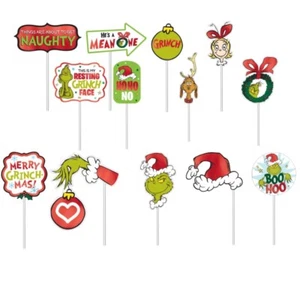 Traditional Grinch Photo Prop Kit 13 Per Pack Paper Grinch Supplies Decorations - Picture 1 of 2
