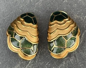Pendientes vintage LANVIN chapados en oro Laque de Chine (S 6761) - Imagen 1 de 4