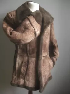 GENUINE SHEEPSKIN SHEARLING COAT 38 40 VINTAGE marble mottled 70s 80s retro - Picture 1 of 20