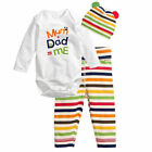 Baby Kids Boy Girl Outfit Set Long Sleeve Tops Romper Pants Hat Newborn Clothes