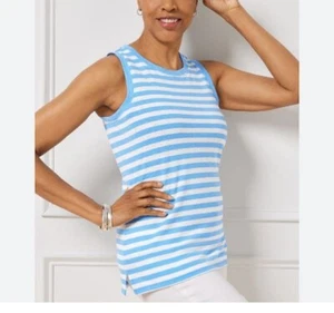 TALBOTS Plus Linen Blend Blue Striped Sleeveless Tank Tee Top 2X Petite - Picture 1 of 8