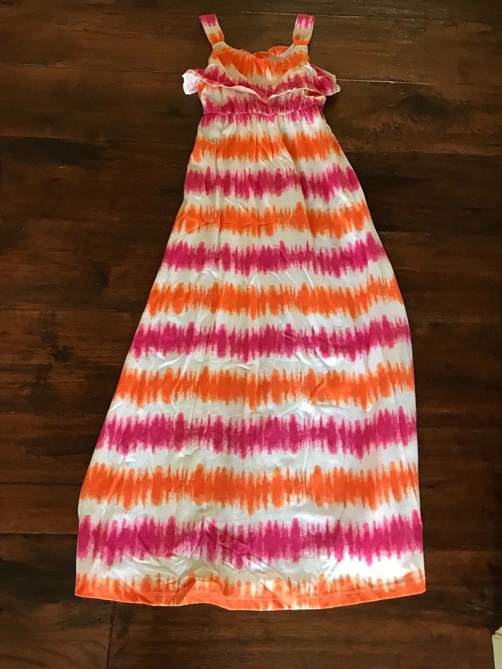 Vestido Largo J Caqui Rosa/Naranja/Blanco Rayas en Niñas Talla Grande Foto 1 de 1