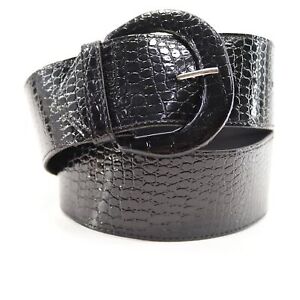 Classic Waist Belt Women S M Black Faux Croc Patent Leather Wide Covered Buckle