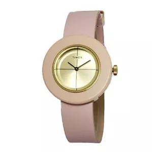 TIMEX Gold-Tone Dial Pink Leather Strap 34 mm Women's Watch TW2T93000 - Picture 1 of 2