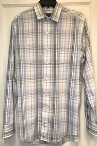 Cole Hann Medium White Blue Multicolor Plaid Button Down Long Sleeve Men’s Shirt - Picture 1 of 10