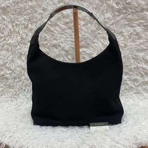 GUCCI Bolso de Hombro Bolso de Mano Negro Lona Cuero Para Mujer Italia Auténtico - Imagen 1 de 12