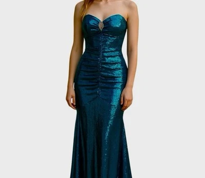 stunning sequin blue mermaid ruched Wiggle Sexy Siren  6 Strapless - Изображение 1 из 4