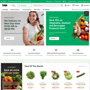 Grocery Market Websites Design for Sale with Free VPS Web Hosting - Picture 1 of 8