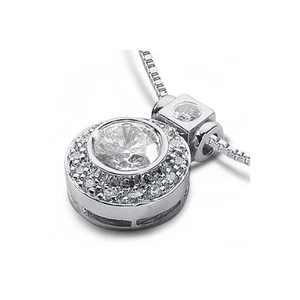 0.64ct tw H/SI1 Round Cut Earth Mined Certified Diamonds 18K Gold Halo Pendant - Picture 1 of 3