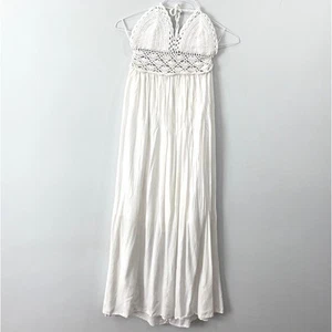 LILBETTER Beach Crochet Backless Bohemian Halter Maxi Long Dress XS - Picture 1 of 10