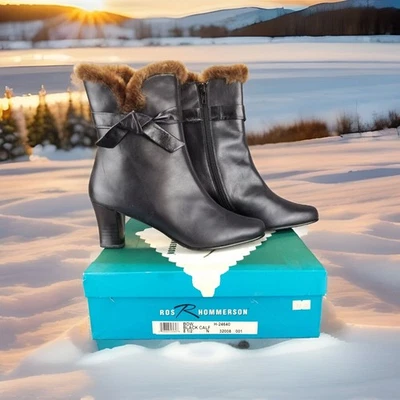 ✅Botines Ros Rhommerson con lazo de cuero negro cremallera lateral ribete de piel sintética para mujer 8,5N Foto 1 de 4