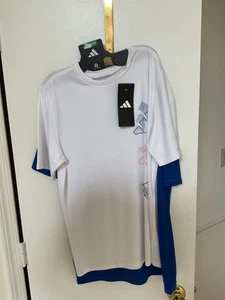 Adidas Youth Boy's 2-Pack Performance Tee Shirt  White / Blue, XL (18-20) NEW - Picture 1 of 6