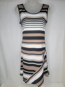 MSK Sundress Size Small Midi Knee Length Sleeveless Striped Brown Black White - Picture 1 of 9