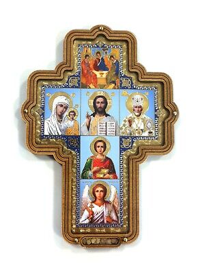 Griego Ortodoxo Ortodoxo MDF Pared Cruz Cristo Santos Plexiglás Azul 14x10cm • 13.81€
