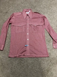 Monzini Collection Shirt Mens Red Gingham Retro USA 15 1/2 M Excellent Western - Picture 1 of 12
