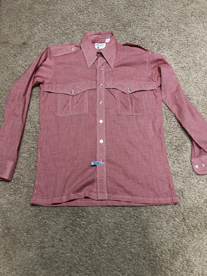 Monzini Collection Shirt Mens Red Gingham Retro USA 15 1/2 M Excellent Western - Image 1 of 4