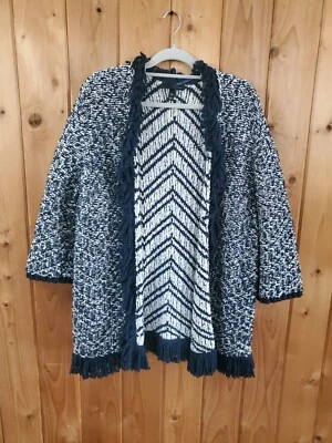 Cárdigan Lane Bryant Grueso Tejido Frente Abierto Azul Marino Blanco Talla Grande 18/20 Oficina Foto 1 de 4