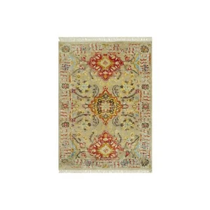 2'1""x3'1"" beige Wolle und Seide Sonnenuntergang Rosetten handgeknüpfter orientalischer Teppich R90523 - Bild 1 von 8