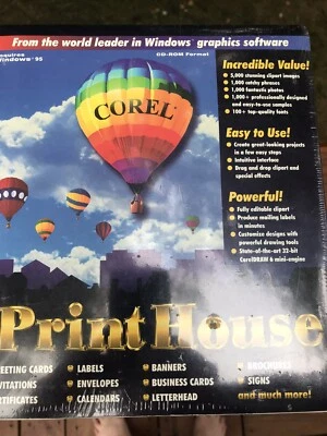 Corel Print House NIB CD-ROM Format Runs on Windows 95  NEW Sealed Vintage 1995 - Image 1 of 3