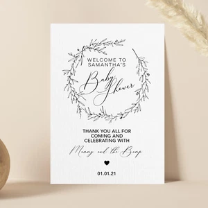 Personalisiertes Blumen Babyparty Willkommen Schild Poster in weiß oder braun (FC36) - Bild 1 von 3