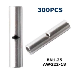 300PCS Non-Insulated 22-18 AWG Uninsulated Butt Splice Connectors Wire Terminals - Picture 1 of 3