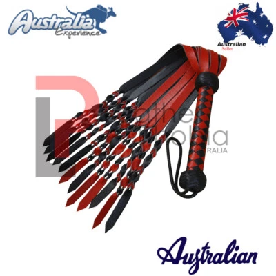 Flogger en cuir véritable rouge et noir double collage 12 talons en cuir enti... - Photo 1/4