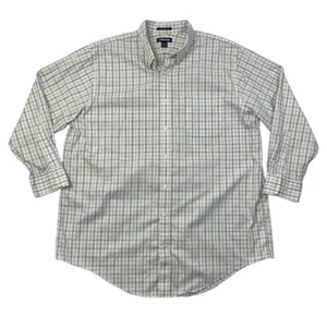 Lands End Shirt Mens 18 Tall Navy Yellow Non Iron Supima Pinpoint Button Down - Picture 1 of 12