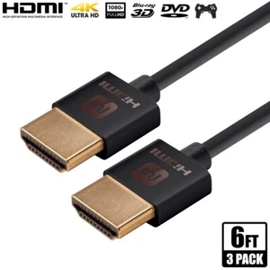 3x 6FT HDMI Cable HDTV 4K 1080p 3D Ethernet PS4 XBOX DVD BluRay Slim Gold Plated - Picture 1 of 3
