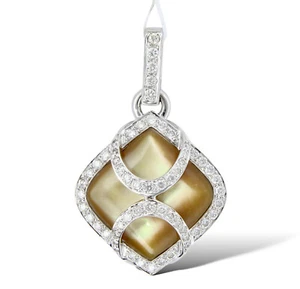 Estate Yellow Mother Of Pearl 18K White Gold 0.72 CT Natural Diamond Pendant - Picture 1 of 7
