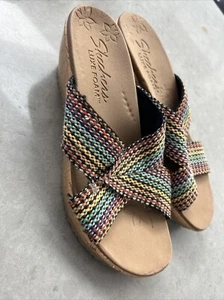 Skechers Cali Size 38 Eur US 8 UK 5 Luxe Foam Tan Multi Cork Wedge Heel Sandals - Picture 1 of 13